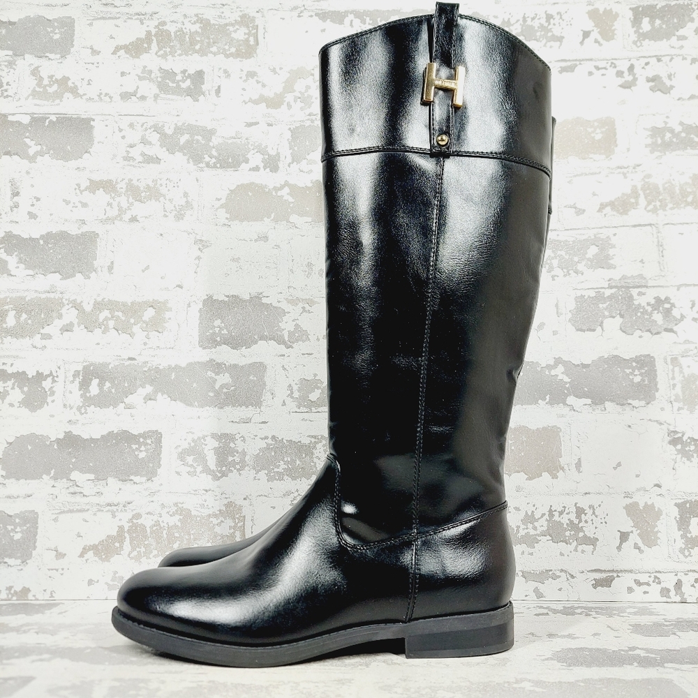 New Tommy Hilfiger Shyenne Black Faux Leather Equestrian Boots M330